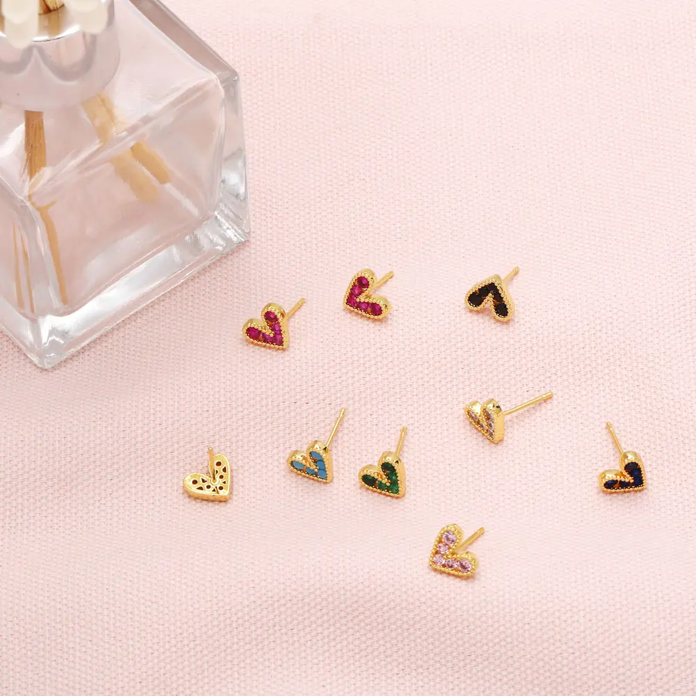 Small Fuchsia Heart Stud Earrings for Women Girls Valentines Day Crystal Ear Studs Gold Plated Jewelry pendientes mujer ersy89