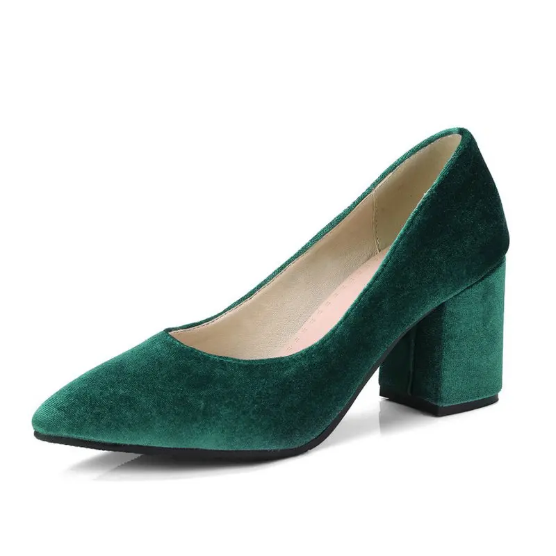 Sianie Tianie velour velvet classic office woman pumps shoes green burgundy black stilettos block high heels women shoes size 43
