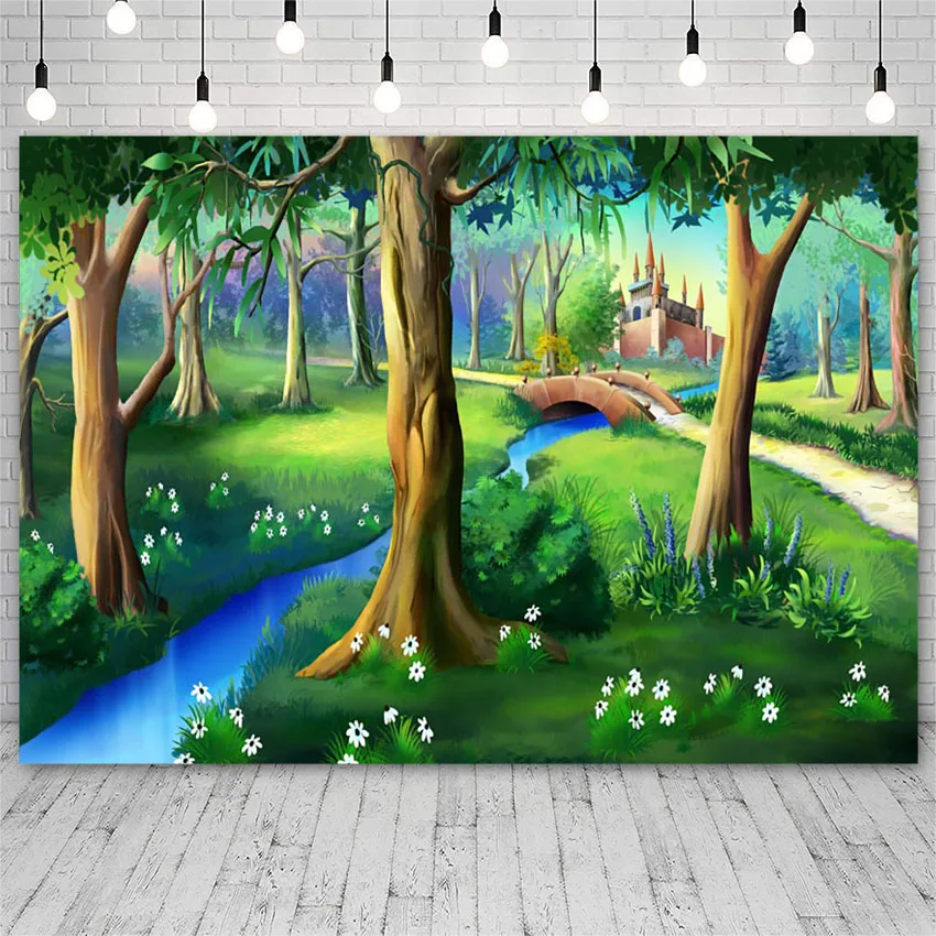 

Avezano Photography Backdrop Spring Birthday Forest Flower Castle River Bridge Background Photo Studio Photozone Photocall Decor