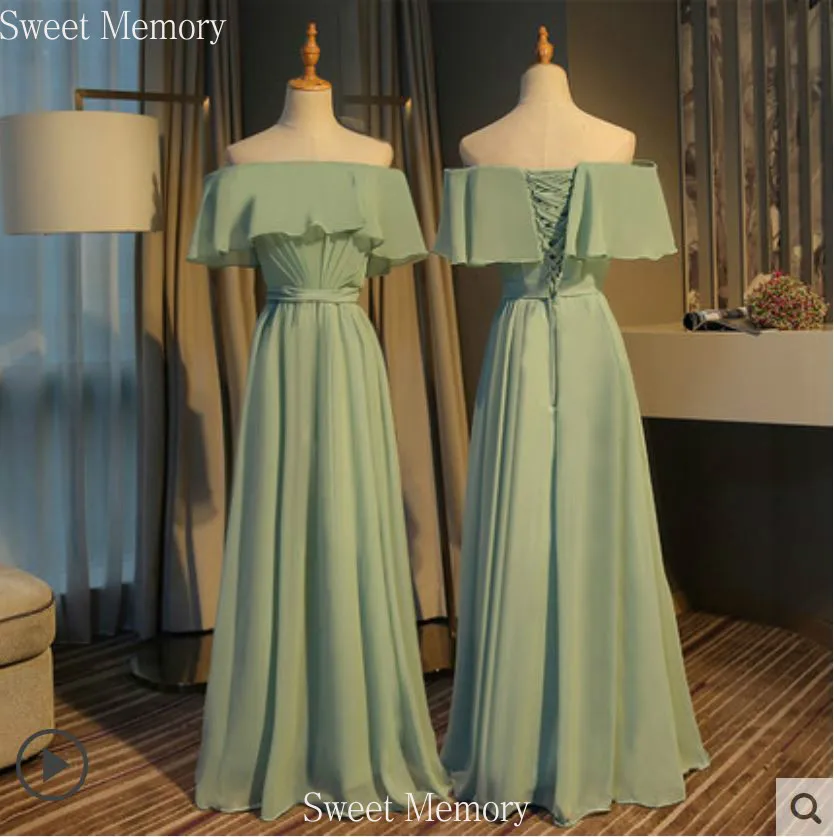 Custom Made Long Gown Chiffon Halter Green Bridesmaid Dresses for Wedding Party Graduation Vestido Longo De Festa Female Robes