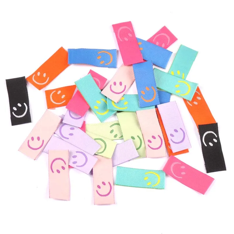 Mixed Color Cartoon Smiling Face 50pcs Handmade Woven Label For Clothing Labels Shoes Bags Garment Tags 15x40mm CP2782