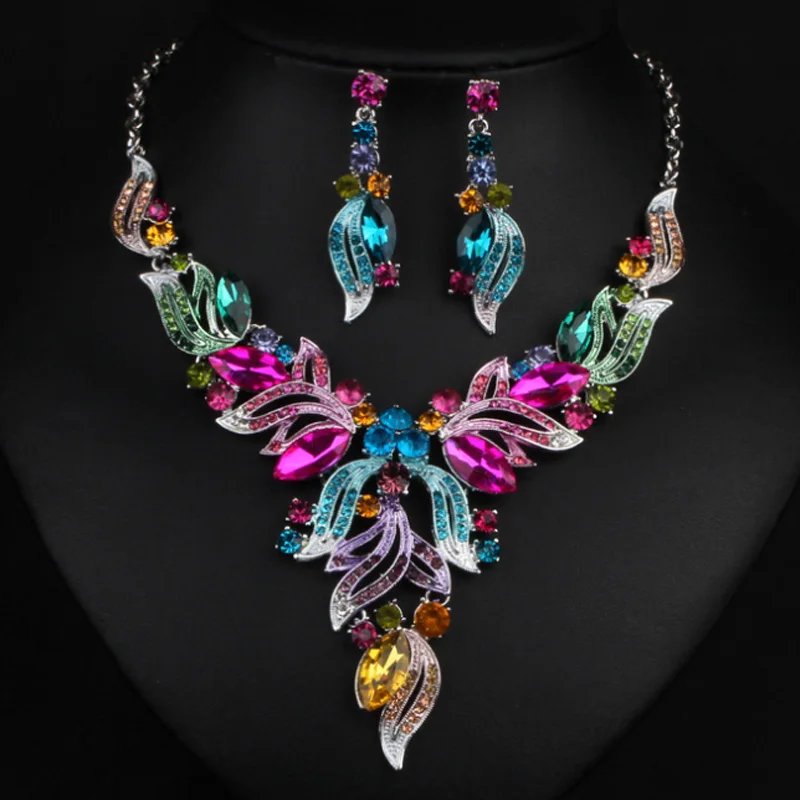 Zlxgirl jewelry fashion Europe design women\'s wedding jewelry sets colorful Enamel flower necklace with earring accessory