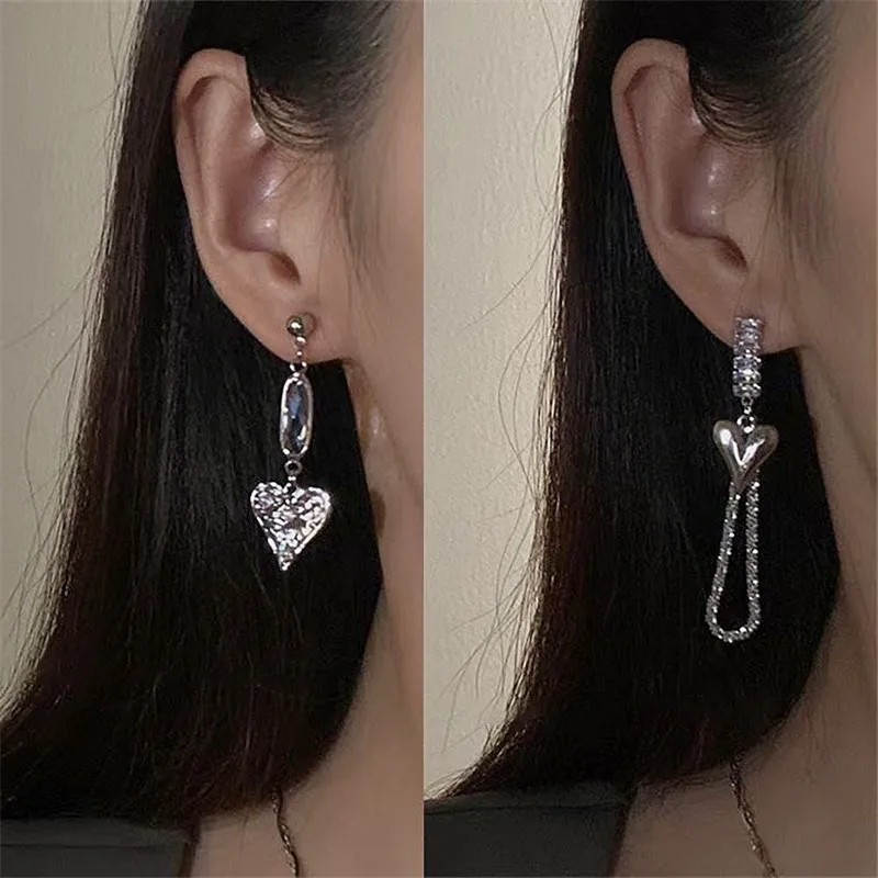 Asymmetric Metal Crystal Earrings South Korea's Temperament Personality Fashion Long Earrings Women Gift Jewelry Accessories