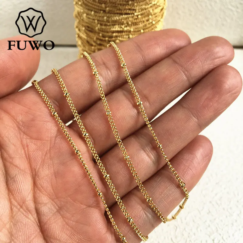 FUWO Wholesale Women's Satellite Chain With Gold Color Plated Anti Tarnish Brass Necklace For Jewelry Making 1.5-2.5mm NC008