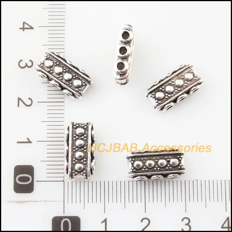 20 New Rectangle Charms Tibetan Silver Color 3-Holes Spacer Beads 7.5x14.5mm