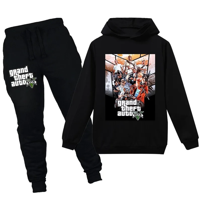 New Grand Theft Auto V Gta 5 Cartoon Pattern Baby Girl Clothes Boys Children Sweatshirt Hoodies Pants 2pcs Sets Costume Fille