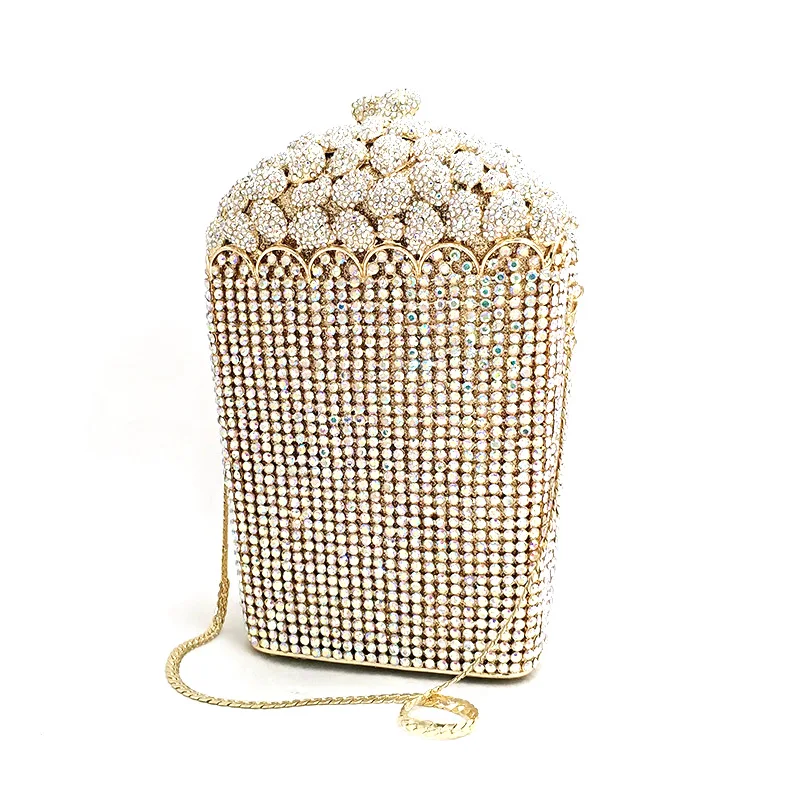 

Newest women accessories diamonds luxury clutches American popcorn embellished crystal purses Bridal wedding party purses