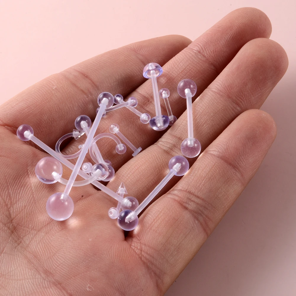 Clear Piercing Plastic Industrial Mixed Retainer Belly Ring Earrings Lobe Lip Ring Horseshoe Tongue Barbell Nipple Daith Earring