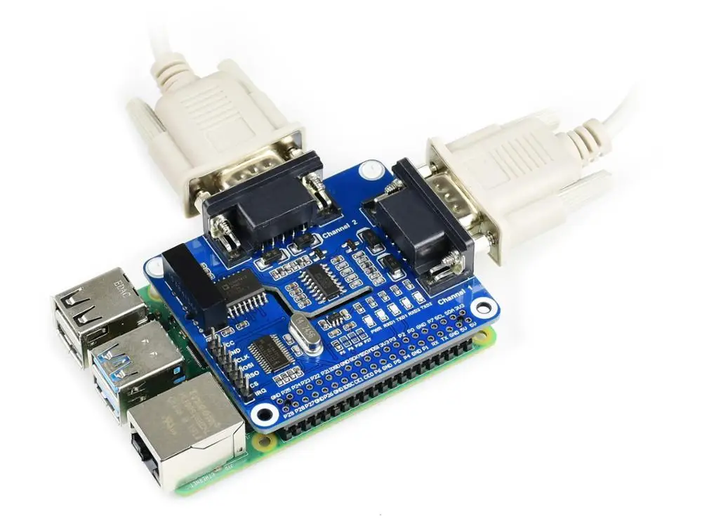 2-Channel Isolated RS232 Expansion HAT for Raspberry Pi, SC16IS752+SP3232 Solution, with Multi Onboard Protection Circuits