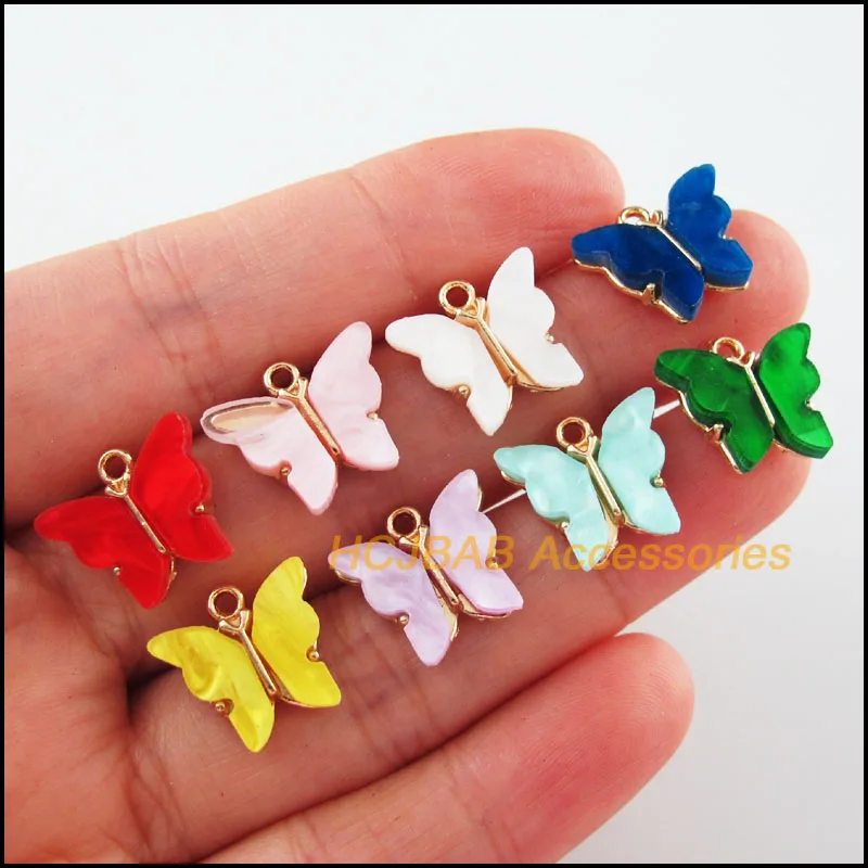10 neue Schmetterling Acryl Charms Tier Anhänger Gold Farbe Gemischt 14x17mm
