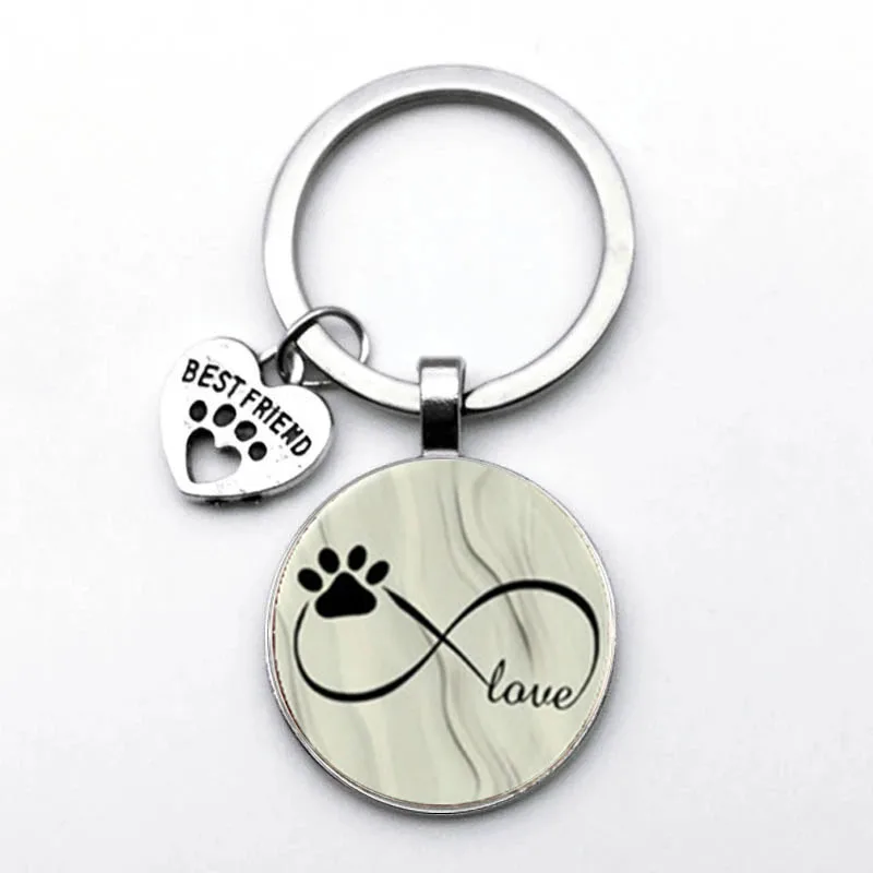2021 Fashionable And Cute Animal Paw Print Keychain For Cats And Dogs I Love Glass Pendant Mini Heart Keyring Men And Girls Favo