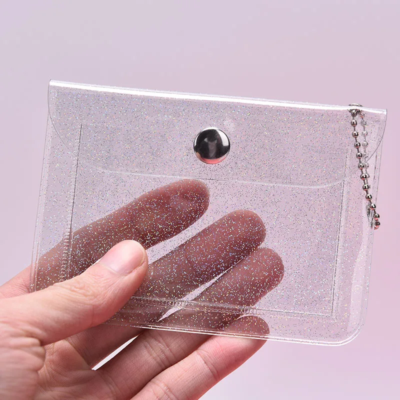 Glitter Transparent Waterproof PVC Women Card Case Business Card Holder Men Credit Card Bag ID Card Mini Wallet Girls Coin Purse