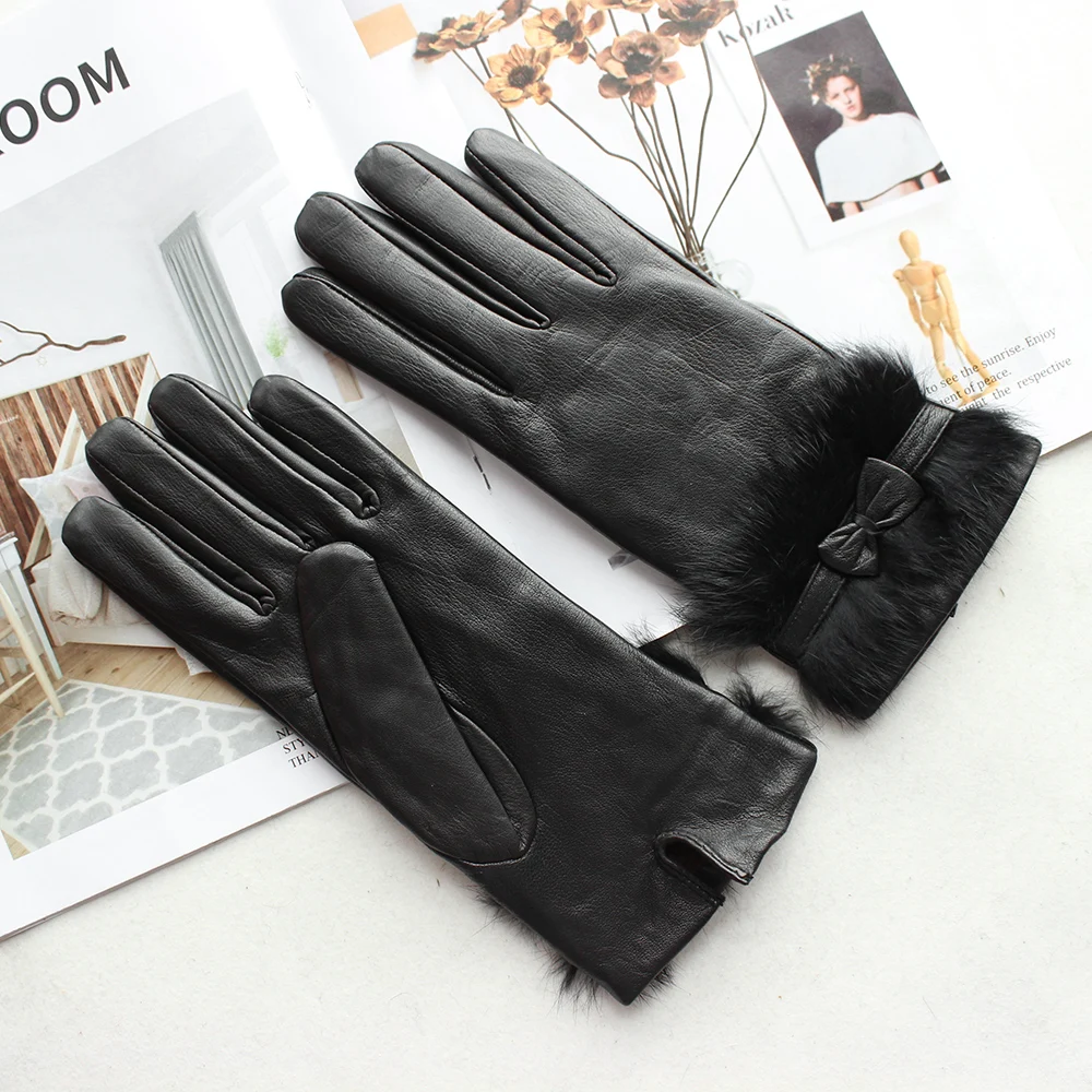 Bickmods New Women\'s High-Quality Leather Gloves Two Styles Black Short Imported Sheepskin Gloves Keep Warm In Winter