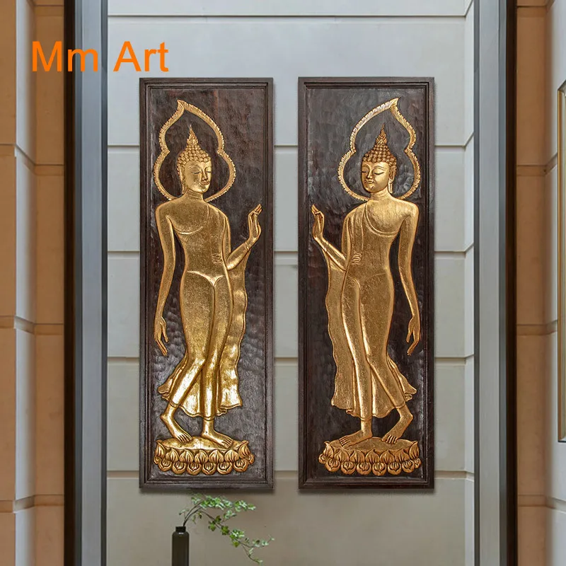 Yi Li Tai State Zen Buddha Statue Wall Hangings Southeast Asia Solid Wood Carving Wall Decorations