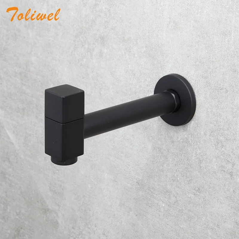 Black Square Wall Mounted Lengthen Washing Machine Tap Mop Pool Tap Long Garden Outdoor Water Modern Kitchen Bathroom Faucet