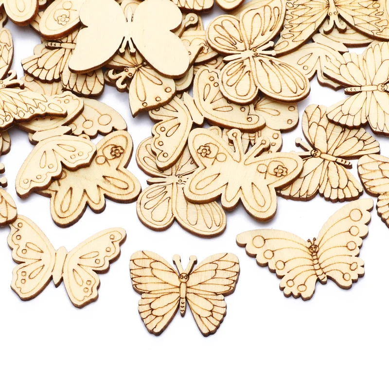 20pcs Mix Natual Butterfly Shape Wooden Scrapbooking Painting DIY Craft Wood Slices Home Decoration Handmade Accessories