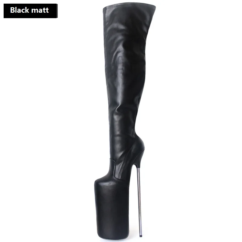 Women Thigh High Boots,Men Night Club Dancing Shoes,Fetish Cosplay Booties,Side Zip Long Botas,30cm Stiletto Metal Heel,RED,Blck