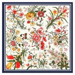 Xale de flores e plantas de silo feminino, cachecol quadrado grande, decoração quente para viagem, moda clássica europeia, 130cm, novo, primavera