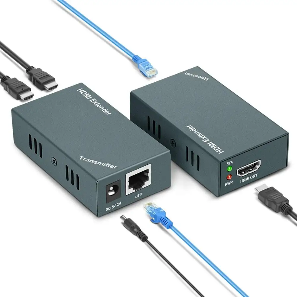 Een Paar Volledige Hd 1080P Hdmi Extender Zender En Ontvanger Inbegrepen Met Loop Out Afstand Tot 60 Meter voor Hdtv