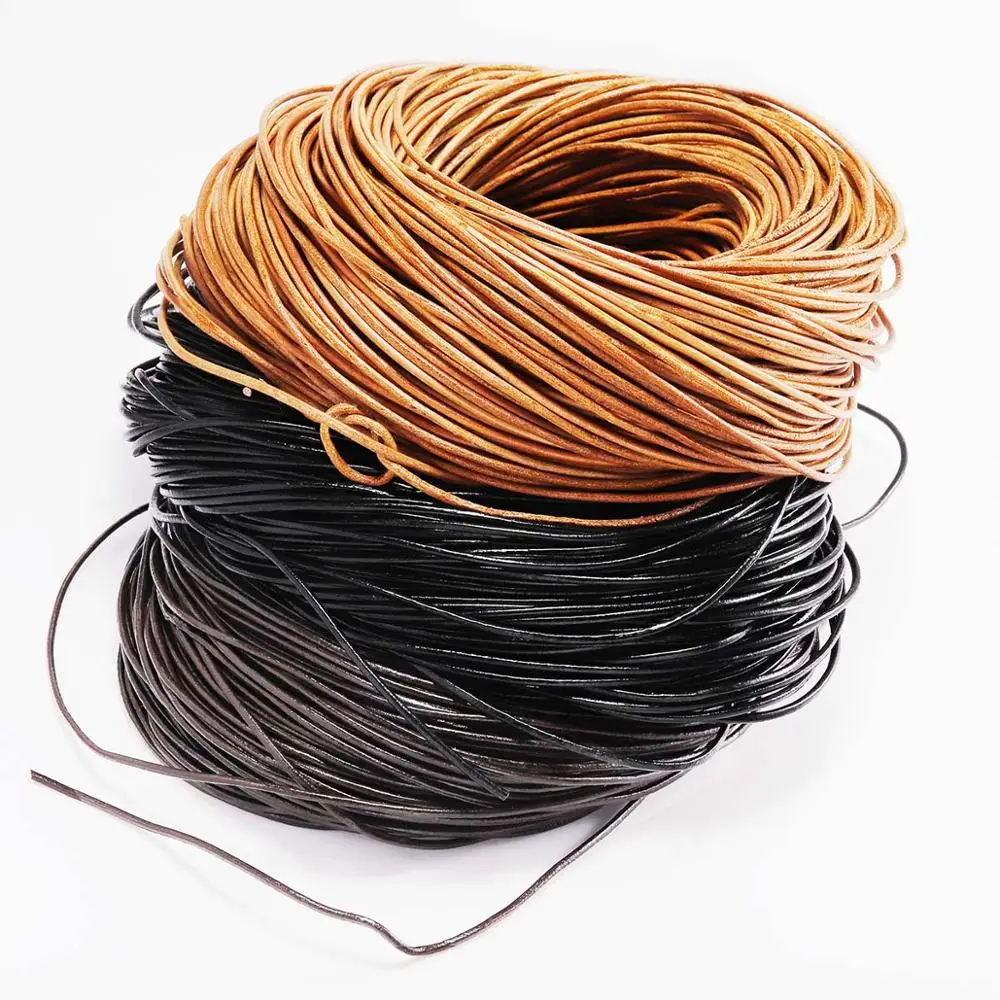 2-5m/lot Oryginalny skórzany okrągły sznurek do stringów 1,5 2 2,5 3 4 5 6mm Bransoletka ze skóry bydlęcej DIY Biżuteria z sznurka do robienia biżuterii