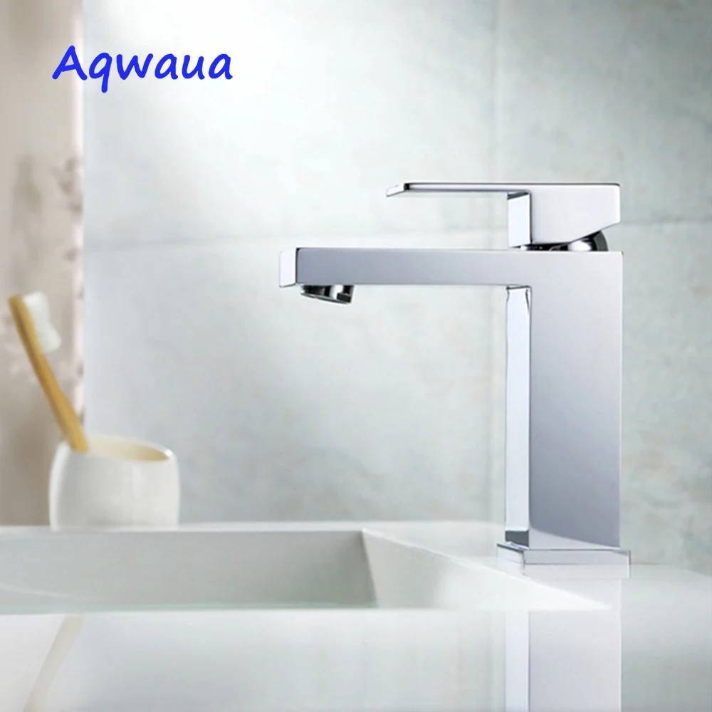 Aqwaua Basin Mixer Bathroom Faucet Brass Accessories Bags Hot & Cold Water Ceramic Cartridge Chrome Surface Body Deck Mounted