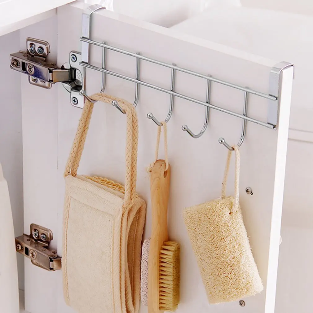 Home Bathroom Kitchen Coat Towel Hanger Rack Holder 252x92mm Shelf 5 Hooks Hooks & Rails