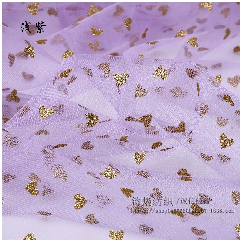 Tela de encaje de malla suave con corazón rociado dorado para vestido de tul para niña, costura decorativa de boda y Navidad, tela para falda tutú con purpurina