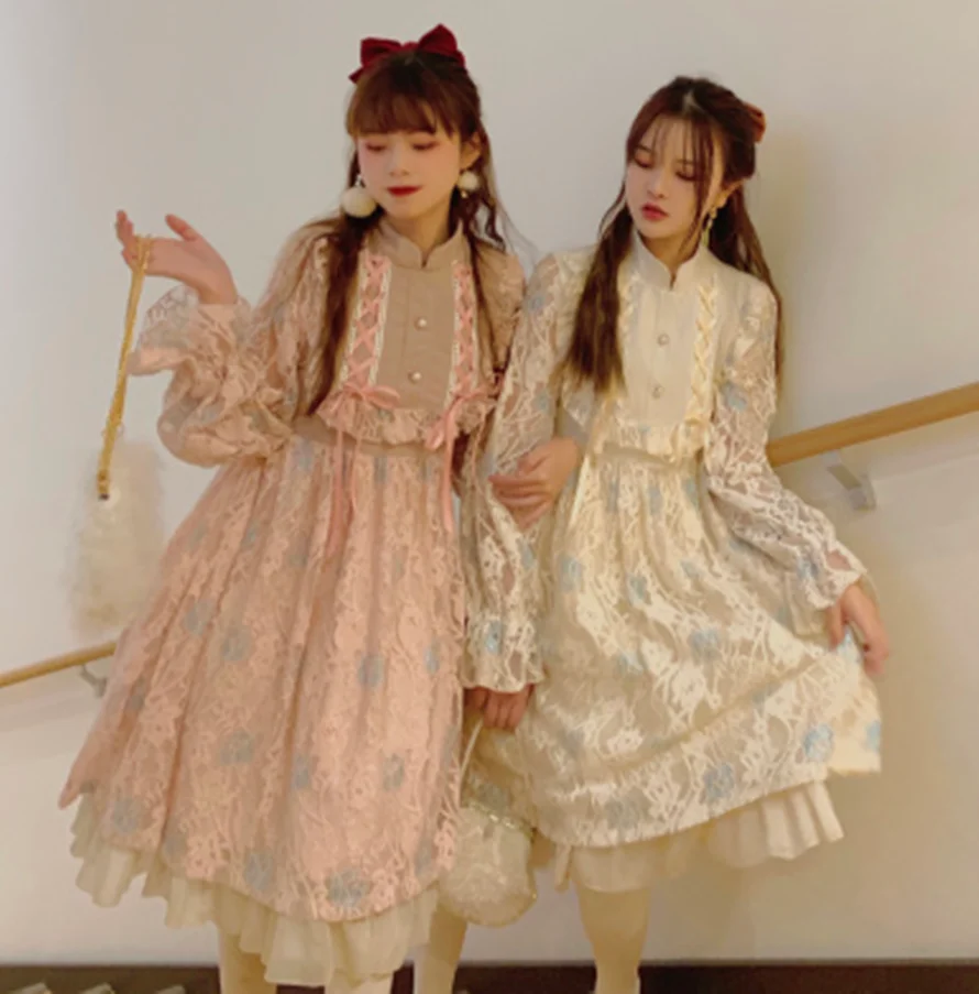 Mori girl – robe à volants pour filles, tenue de princesse japonaise kawaii, pour fête de thé, douce, cosplay, vintage, manches bouffantes, taille haute