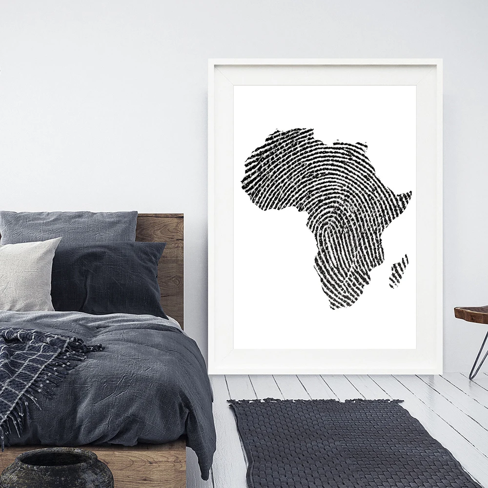 Africa Map Posters and Prints Finger Map Travel Wall Art Canvas Painting Grey Black White Pictures for Living Room Home Decor