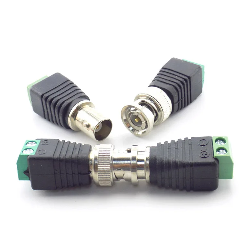 Conector BNC macho coaxial Cat5 a BNC hembra, adaptador de CC, conector Balun para accesorios de cámara CCTV, tira de luces Led, 1 par