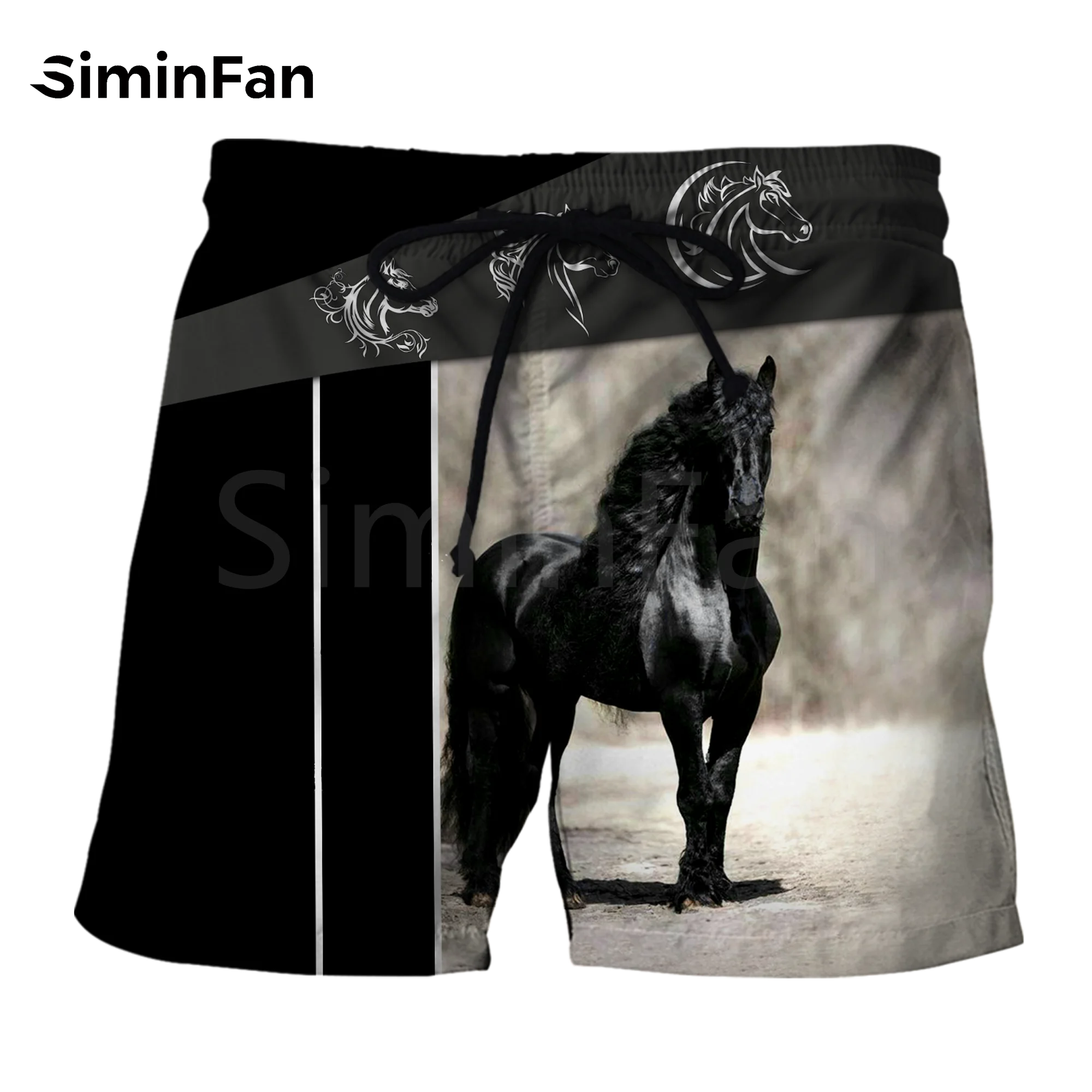 Love Horse Black White Mens Casual Board Shorts 3D Print Summer Beach Sport Unisex Harajuku Streetwear Quick Drying Outwear 03