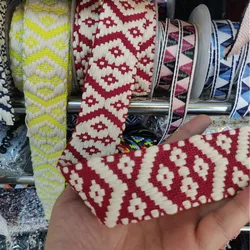 Exclusive Cotton Webbing Geometric Patterns 4cm Wide Bi-color Double-Sided Cotton Strap Woven Rhombus Ribbons Fabric For Garment