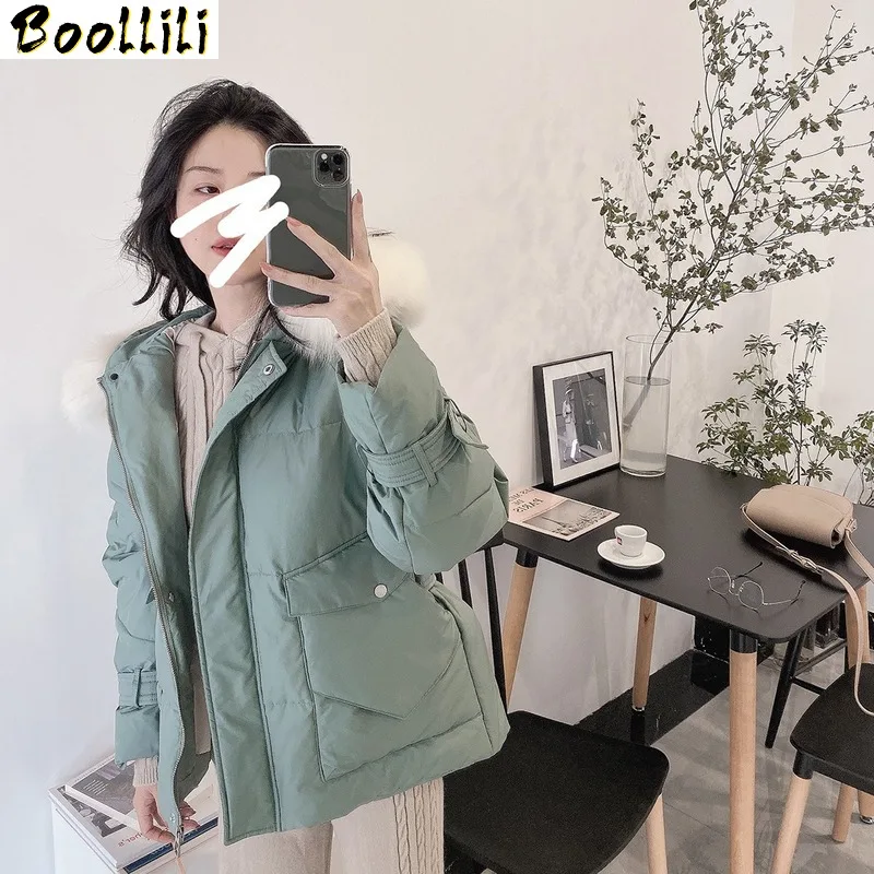 Down Boollili Duck Jacket Women Clothes 2023 Winter Coat Women Korean Fox Fur Collar Hooded Puffer Jacket Women Warm Parka