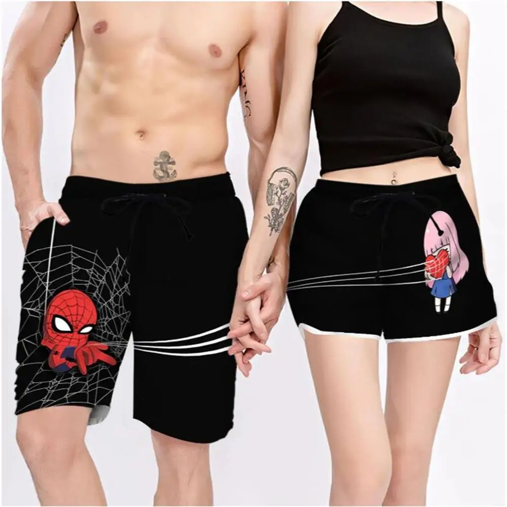 Couple Matching - Spider Love 3D Printed Shorts Unisex Elastic Waist Shorts Summer Quick Dry Beach Harajuku Casual Cool Shorts