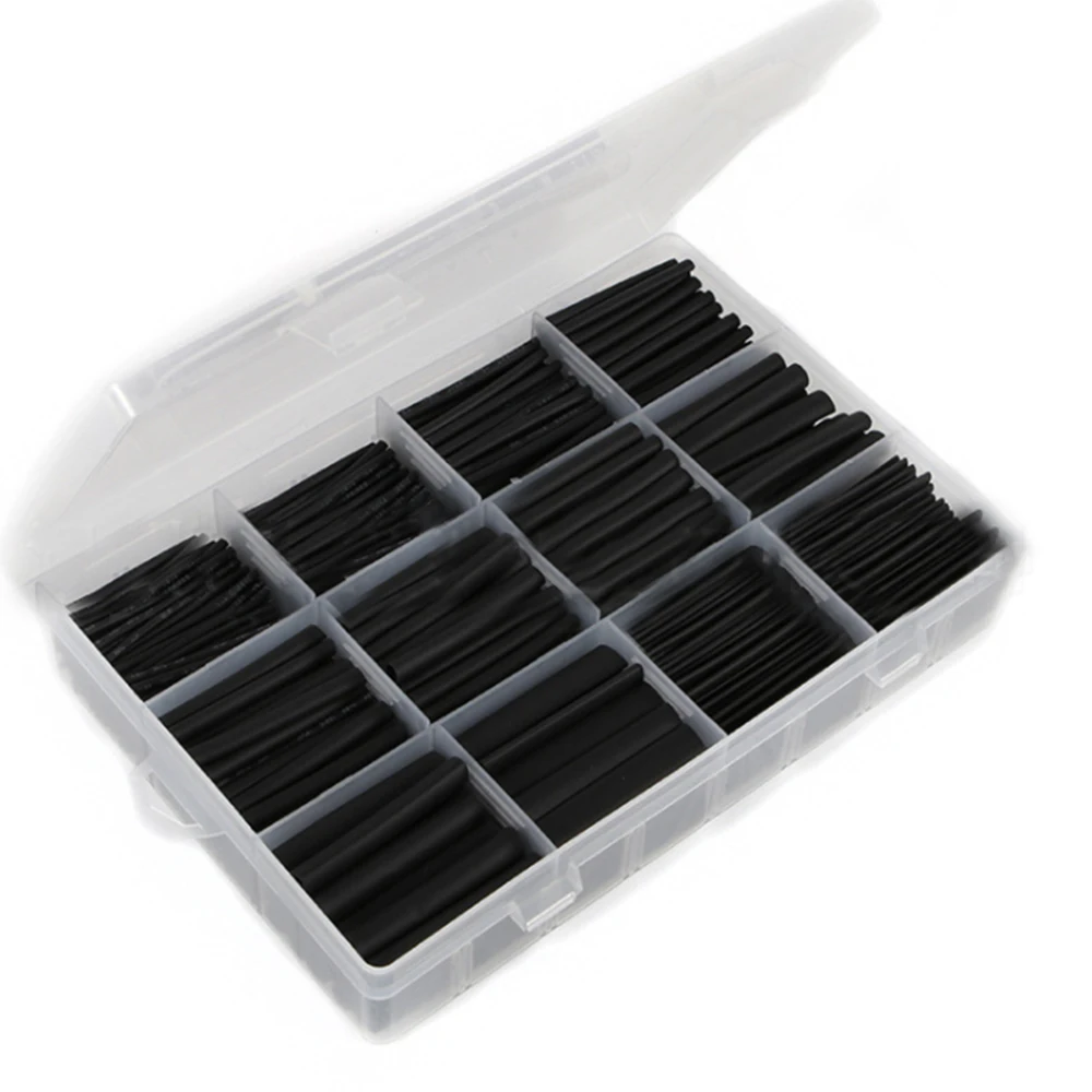 625PCS 2:1 Black Insulated Polyolefin Heat shrink Tubing Electronic DIY Kit Insulated Polyolefin Sheathed Shrink Tube Cable Tube