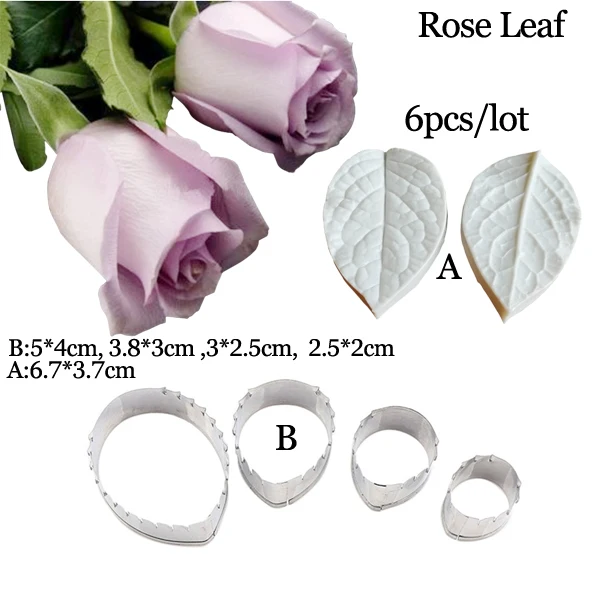 Rose Leaf Decorating Set Veiner Mold for Petal Grain Decoration Stainess Steel Cutter Flower Shape Fondant Cake Tools CS377