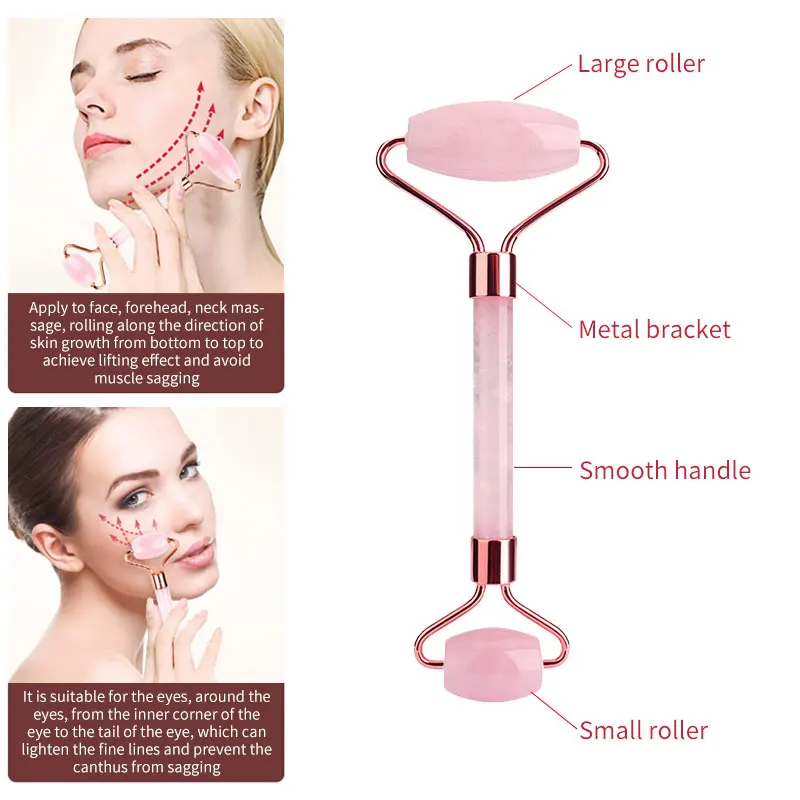 Natural Rose Quartz Jade Roller Slimming Facial Massager Roller Skin Massage Beauty Care Anti-aging Double-end Skin Lift Tools