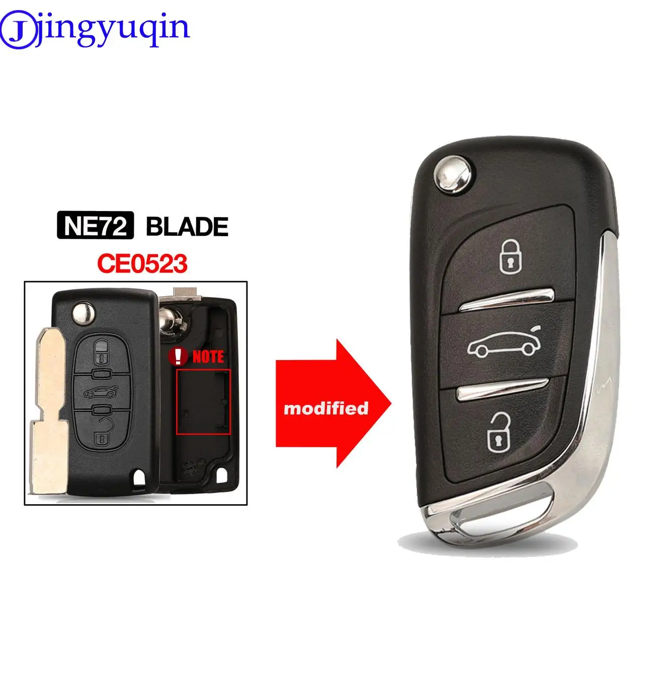 

Пульт дистанционного управления jingyuqin с 3 кнопками, флип-чехол для автомобильного ключа для Peugeot 607 2004-2010 ne72 blade, без зажима аккумулятора (CE0523)