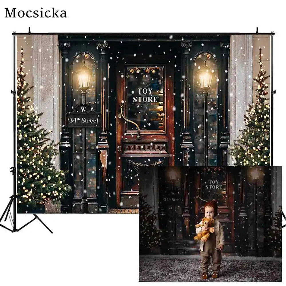 

Mocsicka Merry Christmas Photography Backdrop Toy Store Christmas Tree Snow Street Child Kid Portrait Photocall Background Props