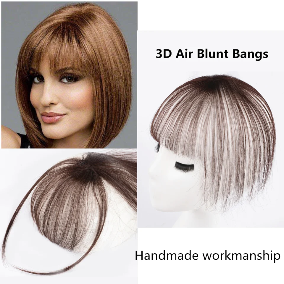 Extensiones de cabello humano Remy con Clip, flequillo de cabello humano, Topper, Clip en cabello Real, diadema, rojo-marrón