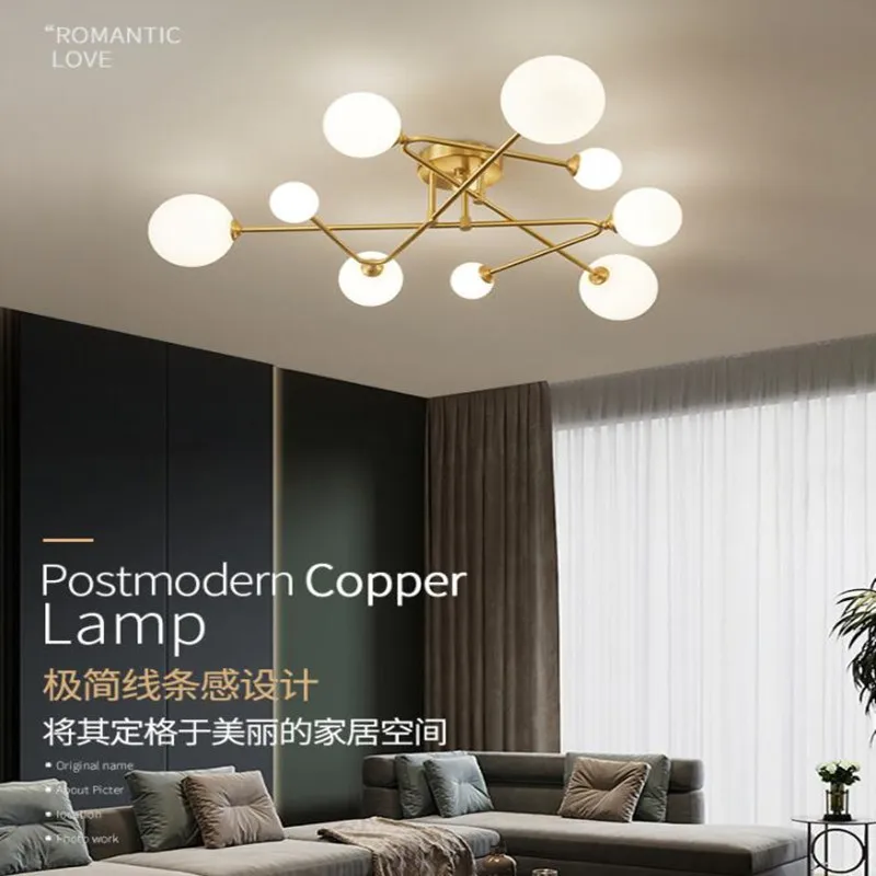 Imagem -06 - Moderno de Cobre Dourado Led Lustre para Sala Estar Quarto Nordic Luxo Bola Vidro Lâmpada do Teto Pendurado Decoração Interior Iluminação