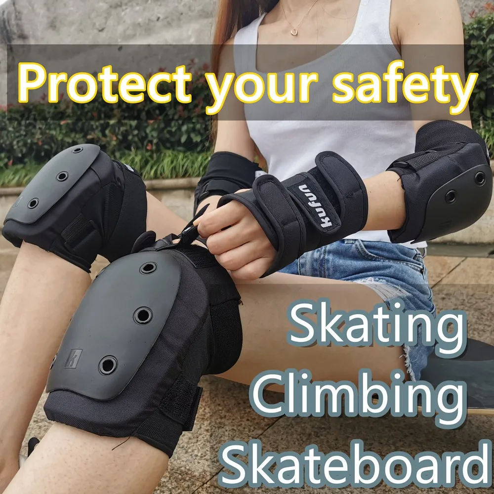 kufun Knee Elbow Pads Protective Gear Longboard Skateboard Adult Children Bicycle Inline Roller Skate Protector set Kids Scooter