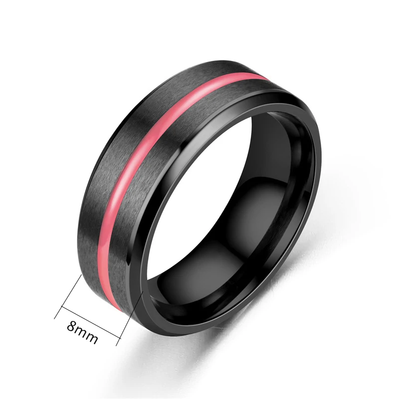 BAECYT 3 Styles Classic 8mm Wedding Rings For Men's Stainless Steel Ring Black with pink orange Blue Groove Engagement Ring