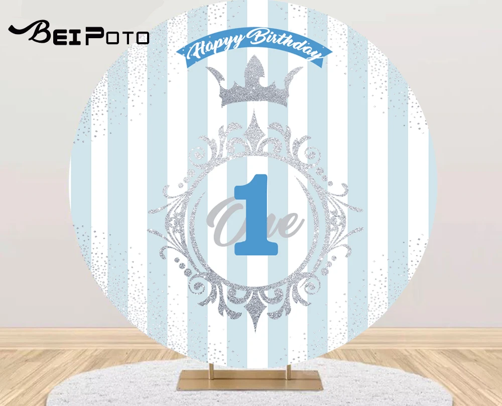 

Light blue one year birthday Photography Background Backdrop baby shower sliver Party banner table Cover poster photocall YY654