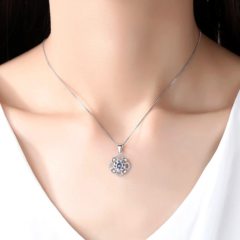 Nowe mody kwiaty na przyjęcie Rhinestone CZ wisiorki Neckalce 925 ze srebra wysokiej próby z cyrkonią Charm naszyjniki kobiety biżuteria prezent ślubny — zdjęcie 7