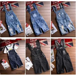 Men's Denim Suspenders Shorts Summer One-Piece Denim Overalls Men's Shorts Five-point Denim shorts Slim Overalls Jeans For Men