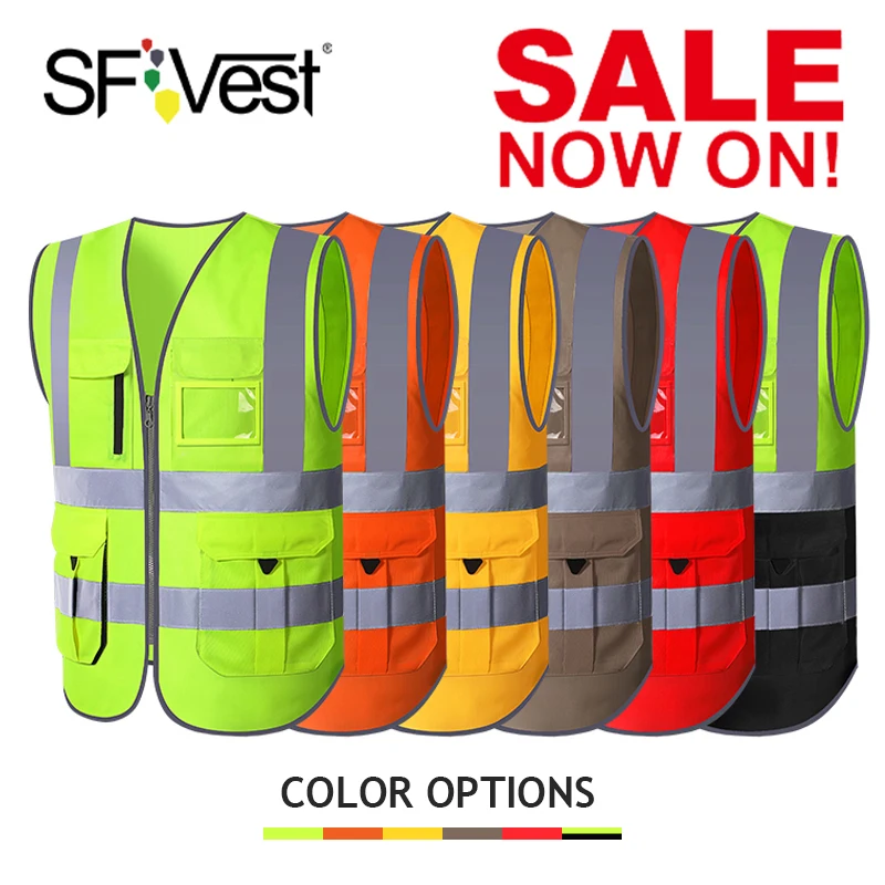 

SFVest Logo Customized Reflective Safety Vest Work Clothing Reflective Vest Multi Pockets Workwear Safety Waistcoat Men Women