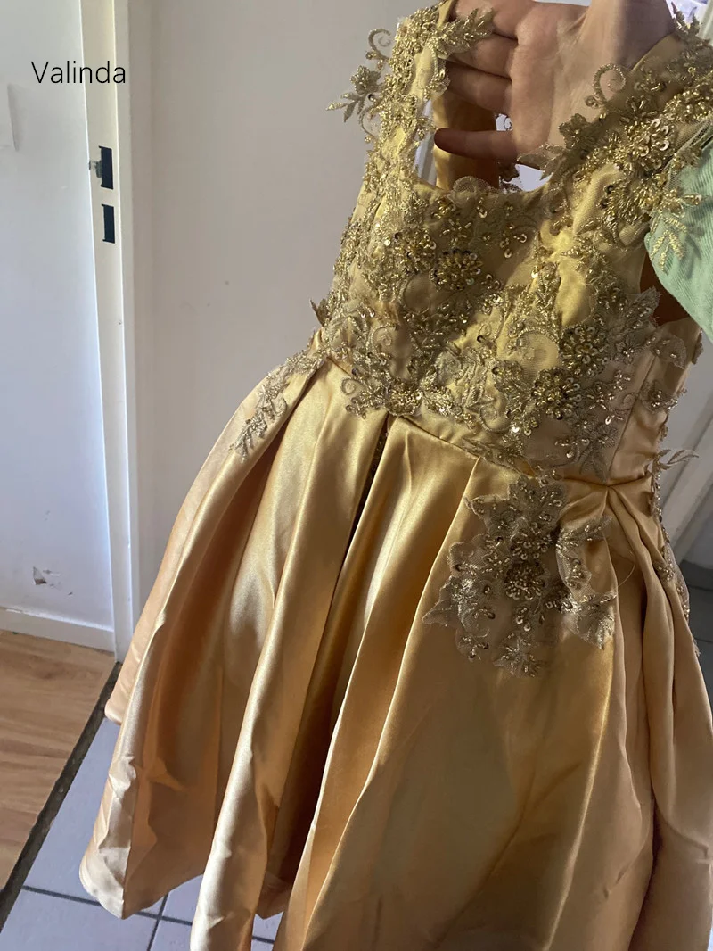 2023 Gold Ballkleid Mädchen Kleider für Festzug Geburtstags feier Kinder Couture