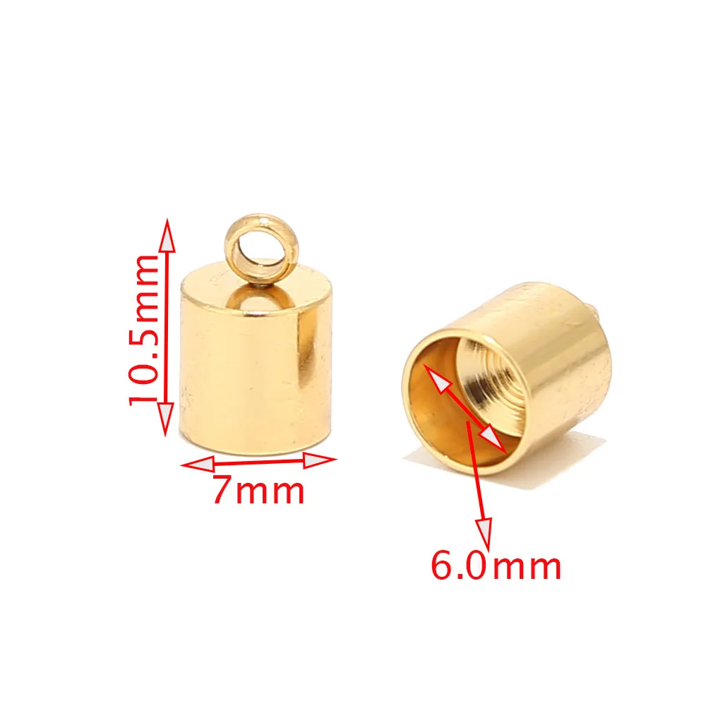 10pcs Glue-in Style Stainless Steel Gold Cord Crimp End Caps Tassel Cap Beads Crimps Ends 3mm/4mm/5mm/6mm