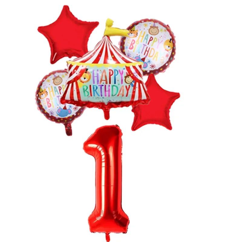 6pcs Ffiesta Animal Party Happy Birthday Foil Balloon Decoration Circus Troupe Lion Kids Toy Baby Showers inflate helium Balls